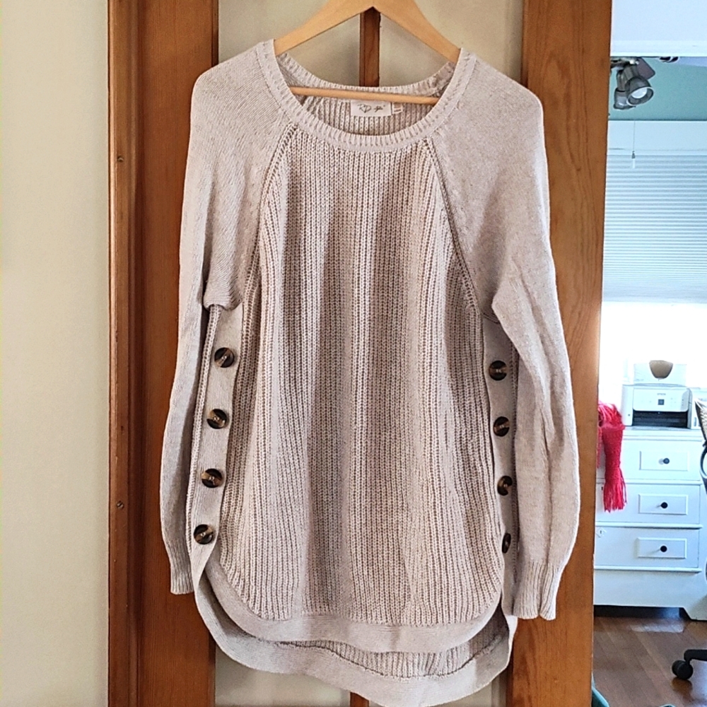 Beige Sweater Brown Buttons Long Sleeve